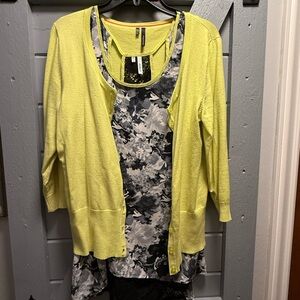 Maurices Yellow Cardigan with Black and Gray Floral Top